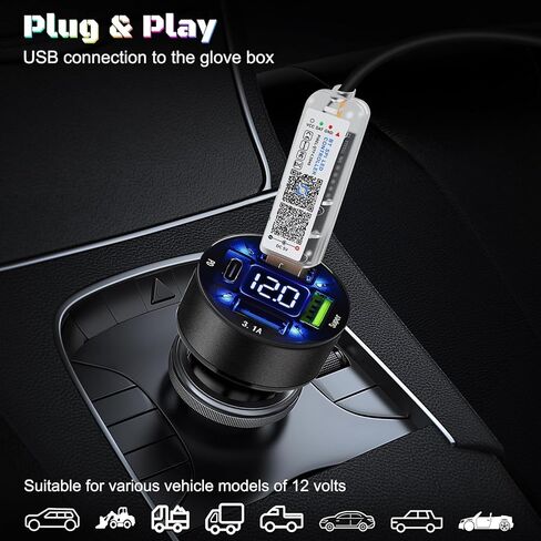 شريط إضاءة LED داخلي للسيارة من الأكريليك من Dreamcolor مع ولاعة سجائر USB/النوع C/4 منافذ USB، مجموعات إضاءة محيطة RGB 55.1 بوصة، شرائط LED نيون وظيفة الصوت النشطة للسيارة in Kuwait