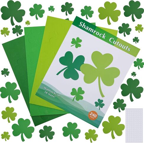 240 Pcs St. Patrick's Day Shamrock Cutouts Set, Pre-Cut Green Paper Clover, Lucky Shamrock Shape Cut-Outs for Irish Themed Party Decoration and DIY Crafts Supplies in Saudi Arabia