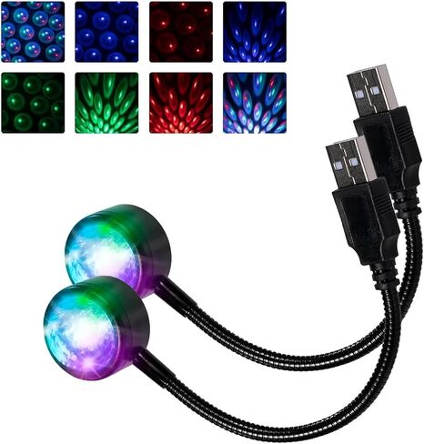 2 PCS Car Ceiling Lights, USB Starlight RGB Projector with Sound Control, 9 Modes Adjustable Magic Ball Ambient Light, Portable LED Interior Decor for Cars (Multicolored) in Saudi Arabia