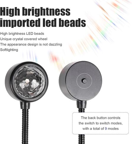 2 PCS Car Ceiling Lights, USB Starlight RGB Projector with Sound Control, 9 Modes Adjustable Magic Ball Ambient Light, Portable LED Interior Decor for Cars (Multicolored) in Saudi Arabia