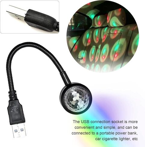 2 PCS Car Ceiling Lights, USB Starlight RGB Projector with Sound Control, 9 Modes Adjustable Magic Ball Ambient Light, Portable LED Interior Decor for Cars (Multicolored) in Saudi Arabia