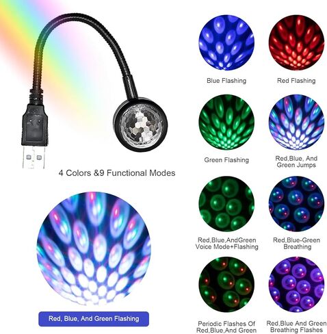 2 PCS Car Ceiling Lights, USB Starlight RGB Projector with Sound Control, 9 Modes Adjustable Magic Ball Ambient Light, Portable LED Interior Decor for Cars (Multicolored) in Saudi Arabia