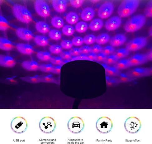 2 PCS Car Ceiling Lights, USB Starlight RGB Projector with Sound Control, 9 Modes Adjustable Magic Ball Ambient Light, Portable LED Interior Decor for Cars (Multicolored) in Saudi Arabia
