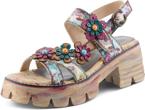 L'Artiste Macha Women’s Textured Leather Sandal with Supportive Block Heel in Saudi Arabia