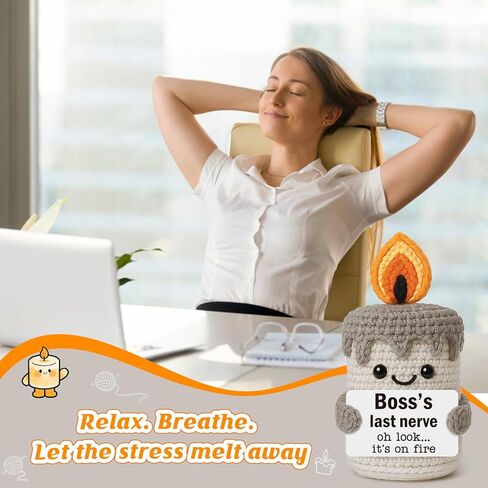 Funny Boss Gifts for Women Men - Christmas Stocking Stuffers for Women, Best Boss Lady Ever Birthday Xmas Bosses Day Appreciation Presents for Boss's Male Female - Handmade Crochet Candle in Kuwait