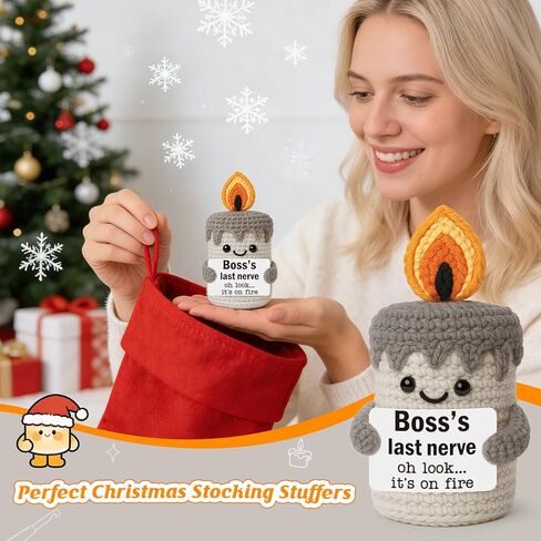 Funny Boss Gifts for Women Men - Christmas Stocking Stuffers for Women, Best Boss Lady Ever Birthday Xmas Bosses Day Appreciation Presents for Boss's Male Female - Handmade Crochet Candle in Kuwait
