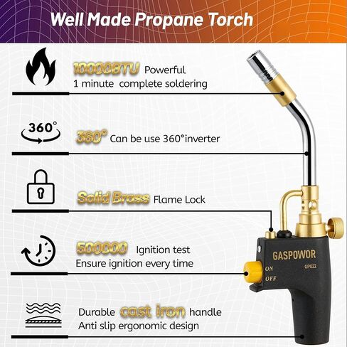 High Intensity Propane Torch Head Fuel by Propane, MAPP, Welding Torch, Turbo Gas Torch Kit, Trigger Start Mapp Gas Torch Kit with Igniter,Propane torch,Blow Torch(Fuel Not Included) in Kuwait
