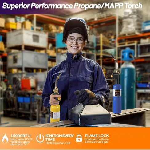High Intensity Propane Torch Head Fuel by Propane, MAPP, Welding Torch, Turbo Gas Torch Kit, Trigger Start Mapp Gas Torch Kit with Igniter,Propane torch,Blow Torch(Fuel Not Included) in Kuwait