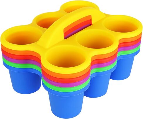 STARVAST 6Pcs Classroom Caddy Storage Basket with Handle, 6 Compartments Plastic Drink Cup Caddy Holder for Kids, Office, Arts, Crafts, Marker, Pencil, Crayon, Table, School Supplies - Assorted Colors in Saudi Arabia