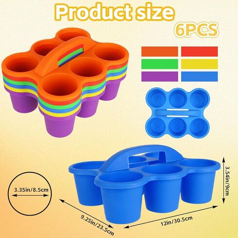 STARVAST 6Pcs Classroom Caddy Storage Basket with Handle, 6 Compartments Plastic Drink Cup Caddy Holder for Kids, Office, Arts, Crafts, Marker, Pencil, Crayon, Table, School Supplies - Assorted Colors in Saudi Arabia