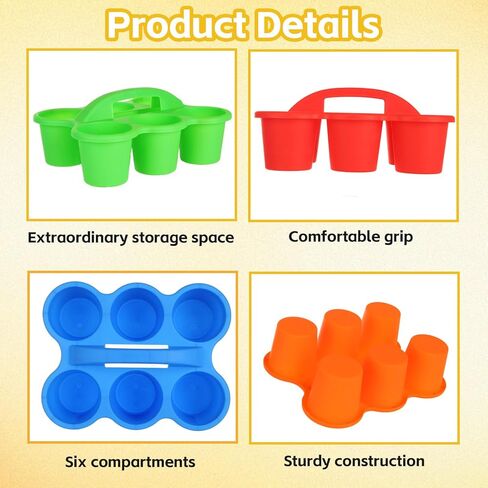 STARVAST 6Pcs Classroom Caddy Storage Basket with Handle, 6 Compartments Plastic Drink Cup Caddy Holder for Kids, Office, Arts, Crafts, Marker, Pencil, Crayon, Table, School Supplies - Assorted Colors in Saudi Arabia