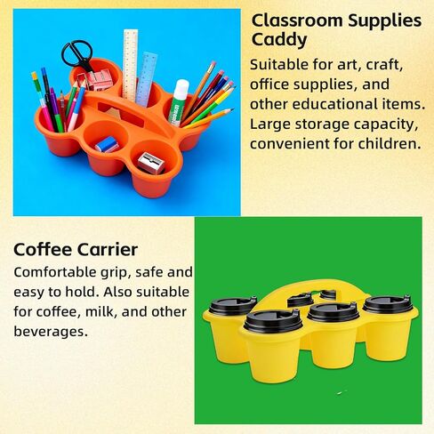 STARVAST 6Pcs Classroom Caddy Storage Basket with Handle, 6 Compartments Plastic Drink Cup Caddy Holder for Kids, Office, Arts, Crafts, Marker, Pencil, Crayon, Table, School Supplies - Assorted Colors in Saudi Arabia