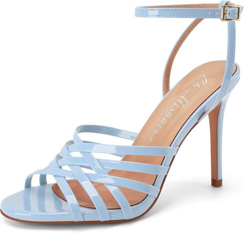 Oh Mispares Women's Stiletto High Heel Sandals Strappy Round Open Toe Heels Ankle Strap Buckle Slingback Patent Leather Heeled Sandals Dressy Prom Summer Shoes 3.5 Inch in Saudi Arabia
