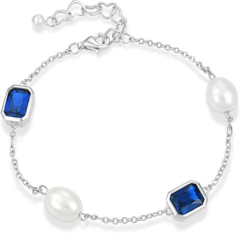 925 Sterling Silver Pearl and Birthstone Bracelets for Women, Adjustable Cubic Zirconia CZ Bracelet Birthday Anniversary Jewerly Gifts for Mom Wife in Kuwait