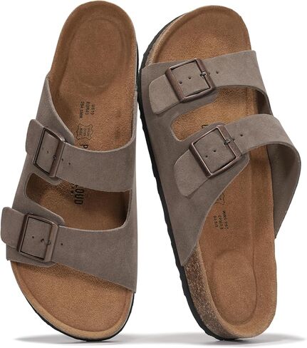 Project Cloud Genuine Leather Mens Sandals with Memory Foam Natural Cork Footbed Slides for Men Footwear - Non-Slip Double-Strap Buckle Summer Sandals (Heritage, DRIFTSUEDE,10.5) in Saudi Arabia