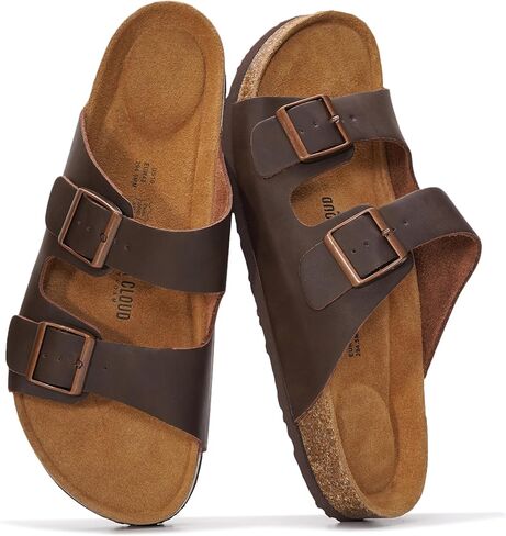 Project Cloud Genuine Leather Mens Sandals with Memory Foam Natural Cork Footbed Slides for Men Footwear - Non-Slip Double-Strap Buckle Summer Sandals (Heritage, DRIFTSUEDE,10.5) in Saudi Arabia