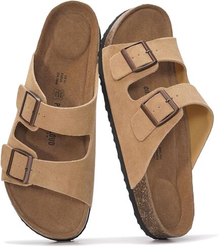 Project Cloud Genuine Leather Mens Sandals with Memory Foam Natural Cork Footbed Slides for Men Footwear - Non-Slip Double-Strap Buckle Summer Sandals (Heritage, DRIFTSUEDE,10.5) in Saudi Arabia