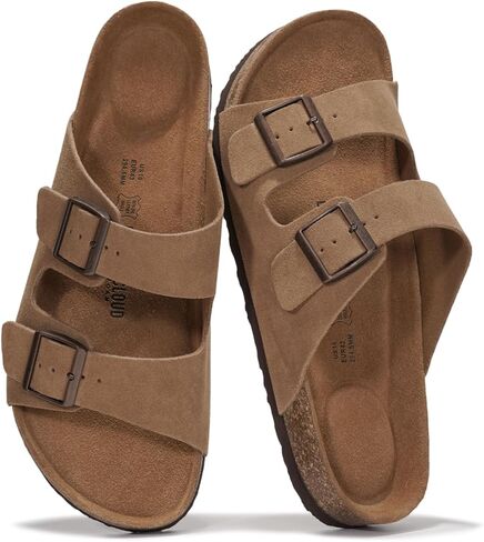 Project Cloud Genuine Leather Mens Sandals with Memory Foam Natural Cork Footbed Slides for Men Footwear - Non-Slip Double-Strap Buckle Summer Sandals (Heritage, DRIFTSUEDE,10.5) in Saudi Arabia