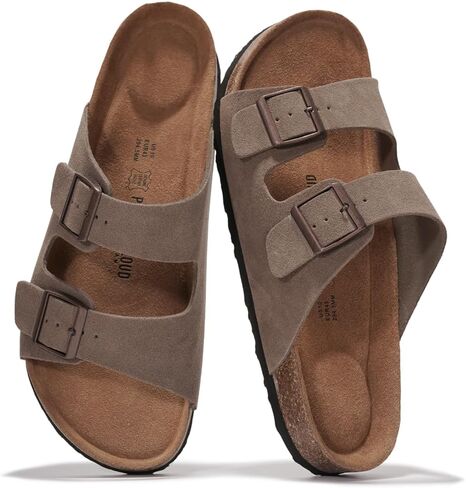 Project Cloud Genuine Leather Mens Sandals with Memory Foam Natural Cork Footbed Slides for Men Footwear - Non-Slip Double-Strap Buckle Summer Sandals (Heritage, DRIFTSUEDE,10.5) in Saudi Arabia