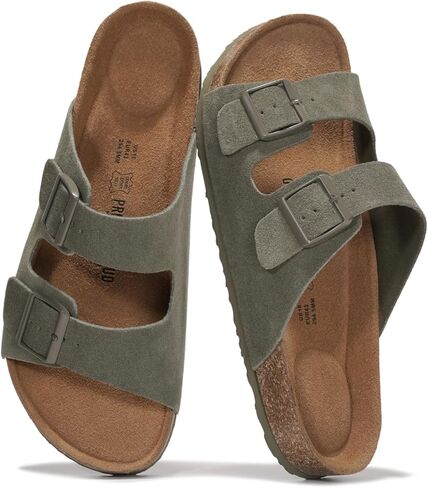 Project Cloud Genuine Leather Mens Sandals with Memory Foam Natural Cork Footbed Slides for Men Footwear - Non-Slip Double-Strap Buckle Summer Sandals (Heritage, DRIFTSUEDE,10.5) in Saudi Arabia