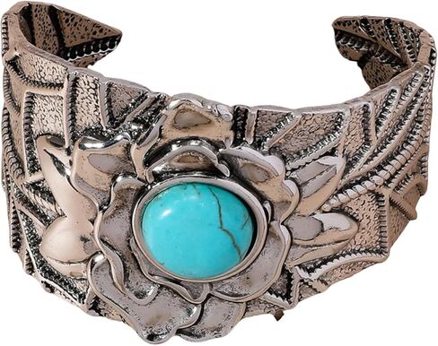 Bohemian Western Turquoise Cuff Bracelet for Women Cowgirl,Vintage Chunky Turquoise Cuff Bracelet Trendy Western Country Costume Jewelry Accessories in Saudi Arabia
