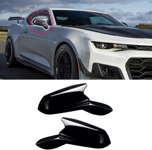 زوج واحد من أغطية مرآة الرؤية الخلفية الجانبية من ألياف الكربون باللون الأسود اللامع لسيارة Chevy Camaro SS RS ZL1 LT 2016-2021 (أسود لامع) in Saudi Arabia