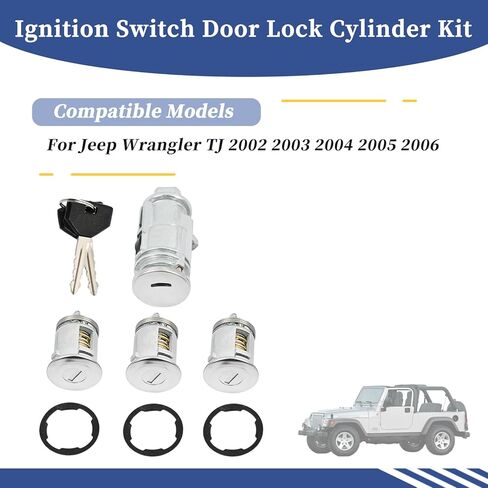 5003843AA Ignition Starter Switch Door Lock Cylinder Set w/Two Keys Compatible with Jeep Wrangler TJ 2002 2003 2004 2005 2006 Replace 68001713AA 5003843AB 4864651 in Saudi Arabia