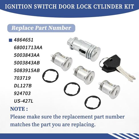 5003843AA Ignition Starter Switch Door Lock Cylinder Set w/Two Keys Compatible with Jeep Wrangler TJ 2002 2003 2004 2005 2006 Replace 68001713AA 5003843AB 4864651 in Saudi Arabia