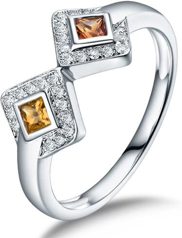Sapphire Ring For Women, 14K White Gold Rings - Yellow Sapphire Ring with Diamond, Natural Sapphire Two Stone Ring & Real Diamond Gemstone Rings For Couple Engagement Ring in Saudi Arabia