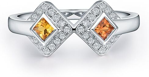 Sapphire Ring For Women, 14K White Gold Rings - Yellow Sapphire Ring with Diamond, Natural Sapphire Two Stone Ring & Real Diamond Gemstone Rings For Couple Engagement Ring in Saudi Arabia
