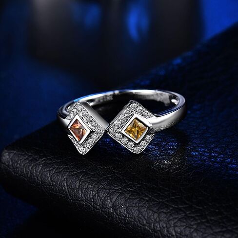 Sapphire Ring For Women, 14K White Gold Rings - Yellow Sapphire Ring with Diamond, Natural Sapphire Two Stone Ring & Real Diamond Gemstone Rings For Couple Engagement Ring in Saudi Arabia