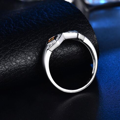 Sapphire Ring For Women, 14K White Gold Rings - Yellow Sapphire Ring with Diamond, Natural Sapphire Two Stone Ring & Real Diamond Gemstone Rings For Couple Engagement Ring in Saudi Arabia