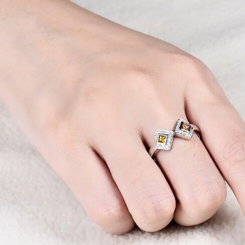 Sapphire Ring For Women, 14K White Gold Rings - Yellow Sapphire Ring with Diamond, Natural Sapphire Two Stone Ring & Real Diamond Gemstone Rings For Couple Engagement Ring in Saudi Arabia