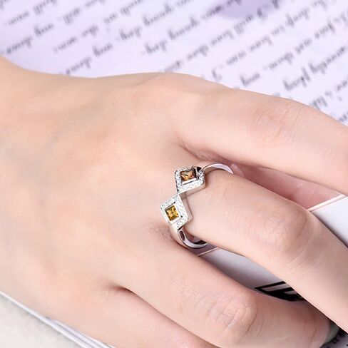 Sapphire Ring For Women, 14K White Gold Rings - Yellow Sapphire Ring with Diamond, Natural Sapphire Two Stone Ring & Real Diamond Gemstone Rings For Couple Engagement Ring in Saudi Arabia