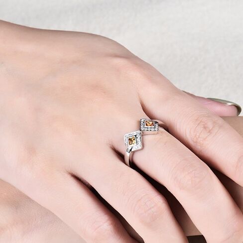 Sapphire Ring For Women, 14K White Gold Rings - Yellow Sapphire Ring with Diamond, Natural Sapphire Two Stone Ring & Real Diamond Gemstone Rings For Couple Engagement Ring in Saudi Arabia