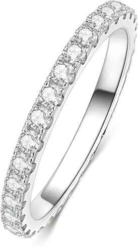 14K Gold Filled Silver Simulated Diamond Moissanite Engagement Promise Ring for Her, Stackable Ring Channel Setting Full Eternity Bridal Band Halo Rings Wedding Bands Size 4 to 10 in Saudi Arabia
