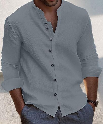 Men's Shirt Button Down Shirts Casual Summer Beach Long Sleeve Shirts Men's Dress Shirts Solid Business Casual Shirts in Saudi Arabia