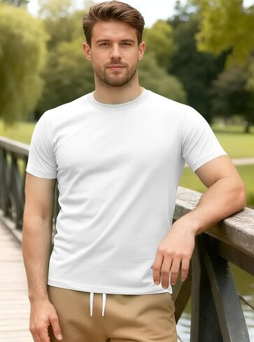Men's Classic Crew Neck Short Sleeve T-Shirt, Soft Breathable Casual Tee for Daily & Outdoor Wear in Saudi Arabia