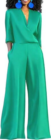 oshoplive Women's Wide Leg Jumpsuit V Neck Elegant One Piece Romper Dressy Jumpsuits with Pockets for Business Casual in Saudi Arabia