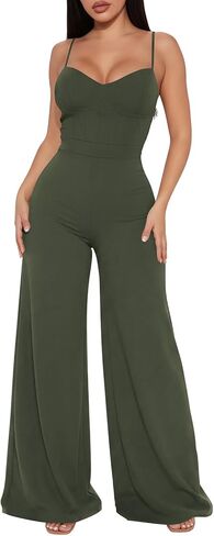 Hocuos حللا للنساء بلا أكمام السباغيتي الأشرطة واسعة الساق السراويل الطويلة أنيقة متأنق مشد بذلة وزرة غير رسمية in Kuwait