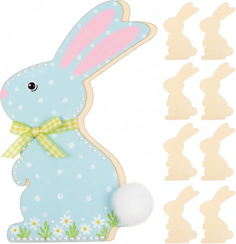 Housoutil 10PCS Easter Bunny Wooden Cutouts for Crafts, 8.85 Inch Unfinished Wood Rabbit Slices, Blank Bunny-Shaped Wooden Chips Ornament for DIY Painting Spring Decor Party Supplies in Saudi Arabia
