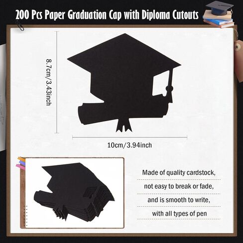 MixTeach 200 Pcs Grad Caps Cutouts 3.94" Paper Graduation Cap with Diploma Shapes Die Cut Class of 2026 Graduation Party Decorations Hat Cutouts for High School College Party Supplies in Saudi Arabia