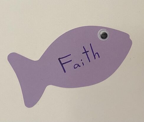 SHAPES ETC. 31 Pcs Faith Fish Large Assorted Color Cut-Outs 4.75in x 2.25in, Construction Paper Shapes, Bulletin Board Decorations, DIY Crafts, Spring, Summer, Religion, Wall Cutouts, Made in USA in Saudi Arabia