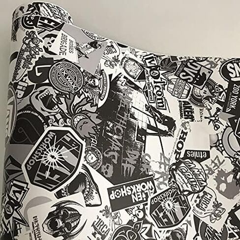 Sticker Bomb Vinyl Wrap Sticker Bomb Adhesive Cartoon Skull Printed Racing Motorcycle Bike Scooter Bomb Wrapping Film - (Color Name: Option 7/ Size: 50cm X 300cm) in Saudi Arabia