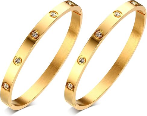 Gold Matching Bracelets for Couples - 2Pcs 18K Gold Plated Stainless Steel Bangle Relationship Friendship Trendy Jewelry, Couple Bracelet Christmas Birthday Anniversary Valentine's Day Gift for Her in Kuwait