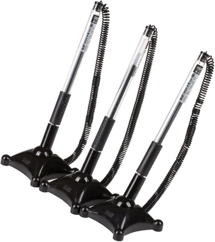 3pcs Black 0.5mm Business Signature Counter Ballpoint Pens with Pen Chain and Adhesive Base Vertical Desktop Writing for Office Bank and Reception Use in Saudi Arabia