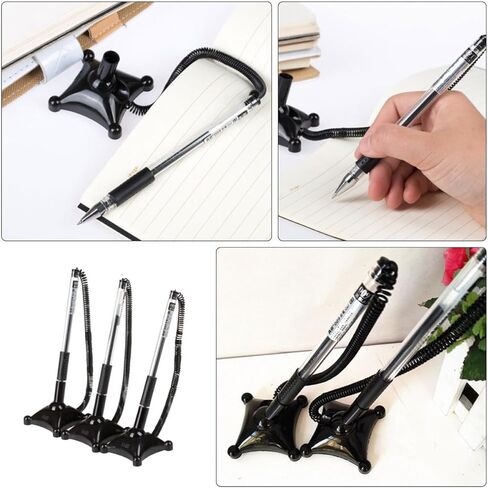 3pcs Black 0.5mm Business Signature Counter Ballpoint Pens with Pen Chain and Adhesive Base Vertical Desktop Writing for Office Bank and Reception Use in Saudi Arabia