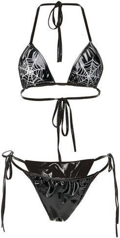 Women Micro Bikini Set Extreme Bikinis Sexy Triangle Top Tie Sides Thong Halter Swimsuit Anime Lingerie Set Black in Saudi Arabia
