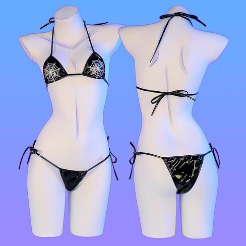 Women Micro Bikini Set Extreme Bikinis Sexy Triangle Top Tie Sides Thong Halter Swimsuit Anime Lingerie Set Black in Saudi Arabia