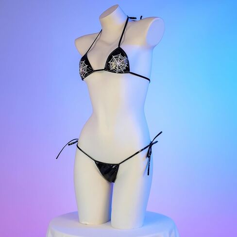 Women Micro Bikini Set Extreme Bikinis Sexy Triangle Top Tie Sides Thong Halter Swimsuit Anime Lingerie Set Black in Saudi Arabia